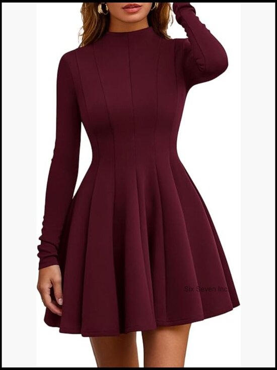 Dresses & Skirts - Elegant Long Sleeve Swing A-Line Ruffle Mini Dress
